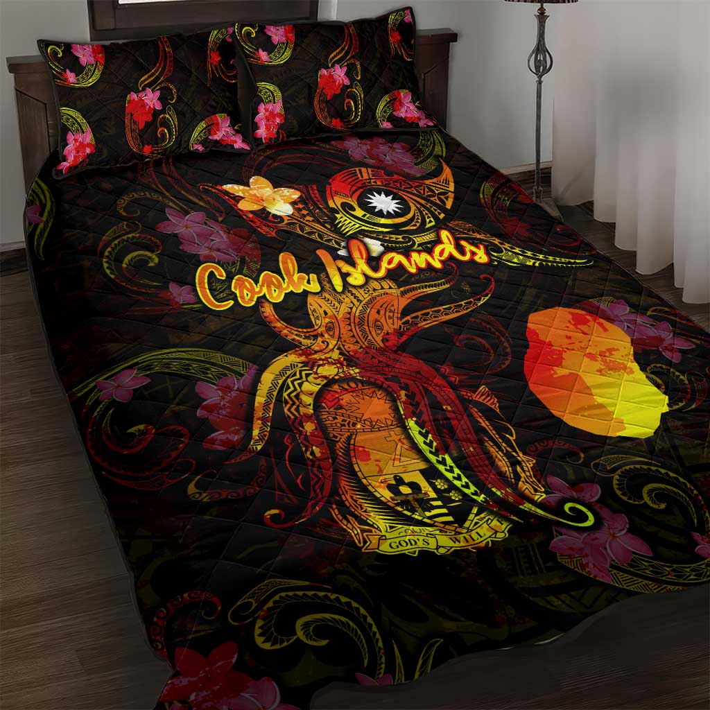Nauru Quilt Bed Set Octopus Plumeria Polynesian Tattoo DT02 Black - Polynesian Pride