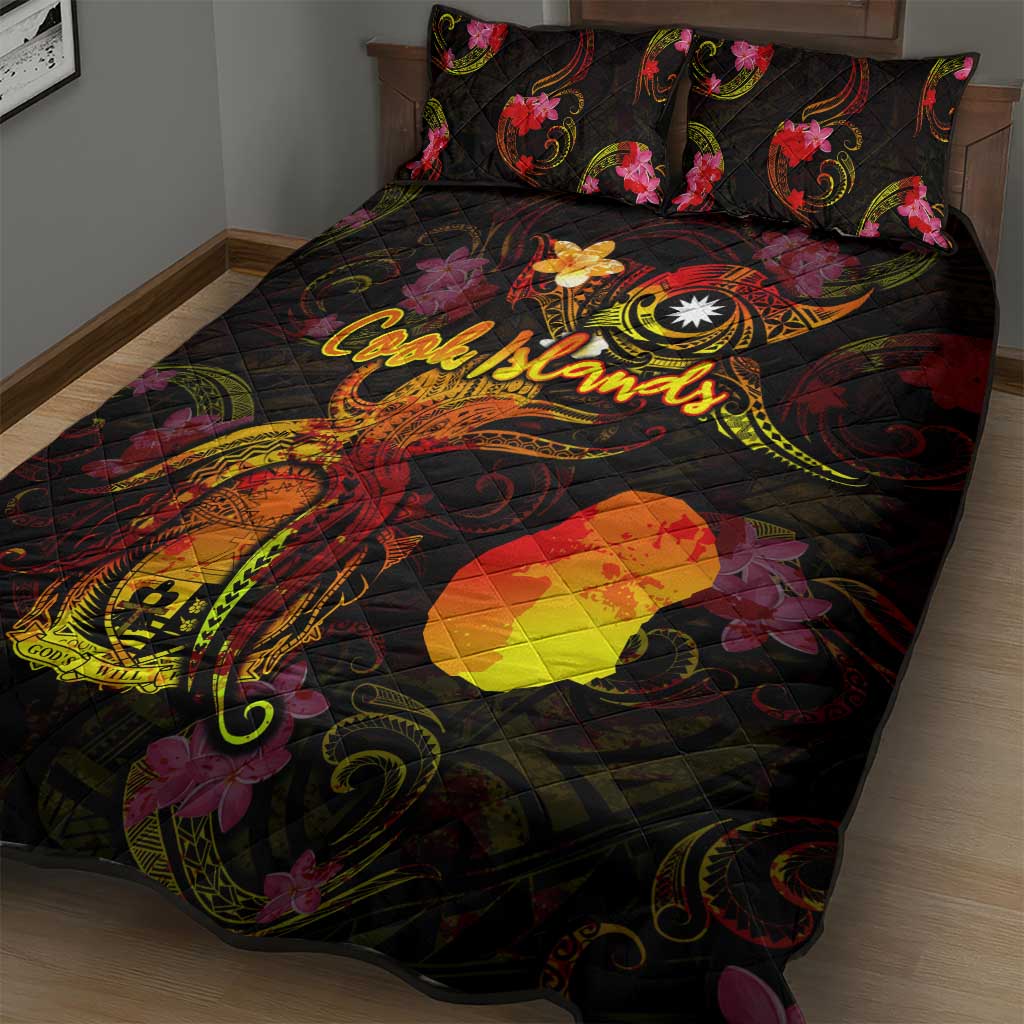 Nauru Quilt Bed Set Octopus Plumeria Polynesian Tattoo DT02 - Polynesian Pride