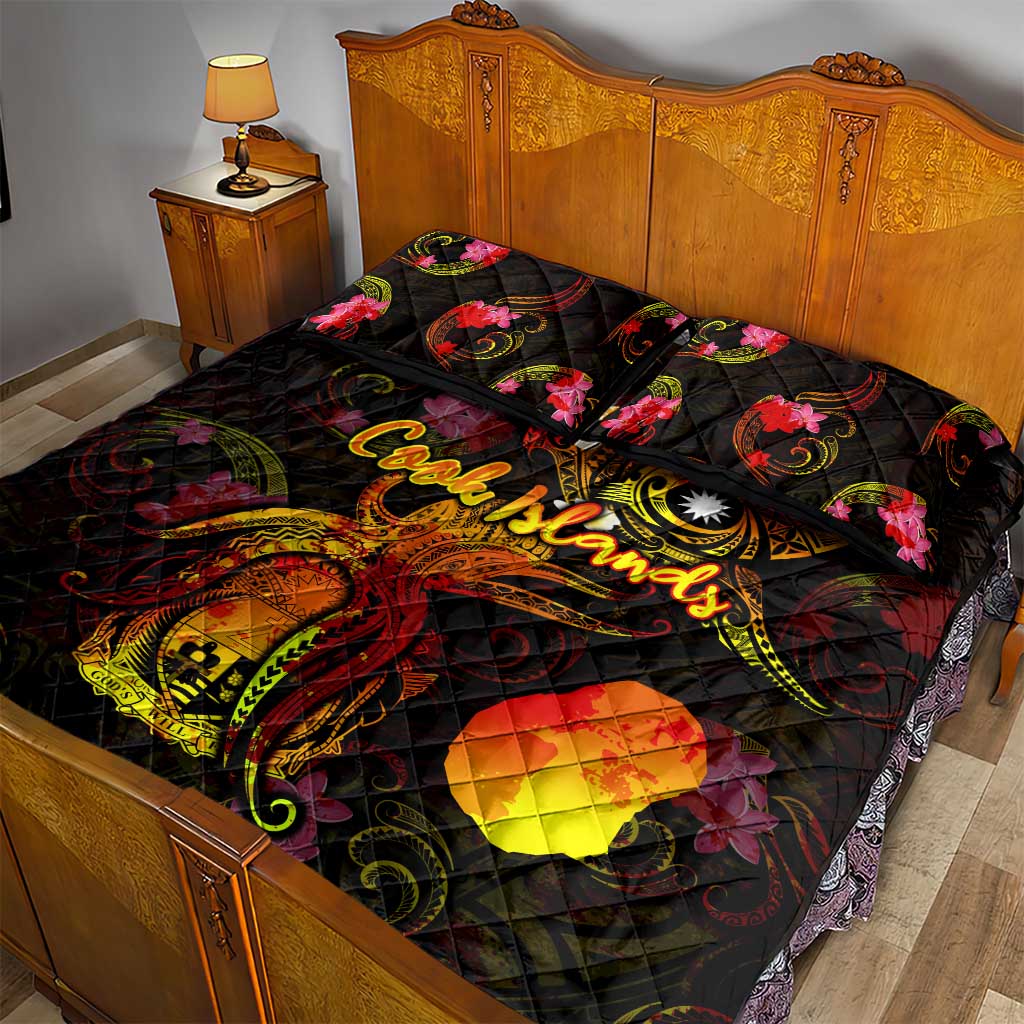 Nauru Quilt Bed Set Octopus Plumeria Polynesian Tattoo DT02 - Polynesian Pride