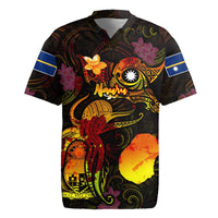 Nauru Rugby Jersey Octopus Plumeria Polynesian Tattoo DT02 Black - Polynesian Pride