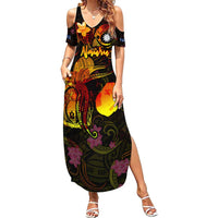 Nauru Summer Maxi Dress Octopus Plumeria Polynesian Tattoo DT02 Women Black - Polynesian Pride