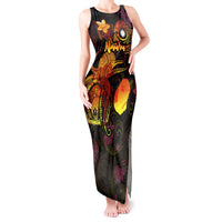 Nauru Tank Maxi Dress Octopus Plumeria Polynesian Tattoo DT02 Women Black - Polynesian Pride
