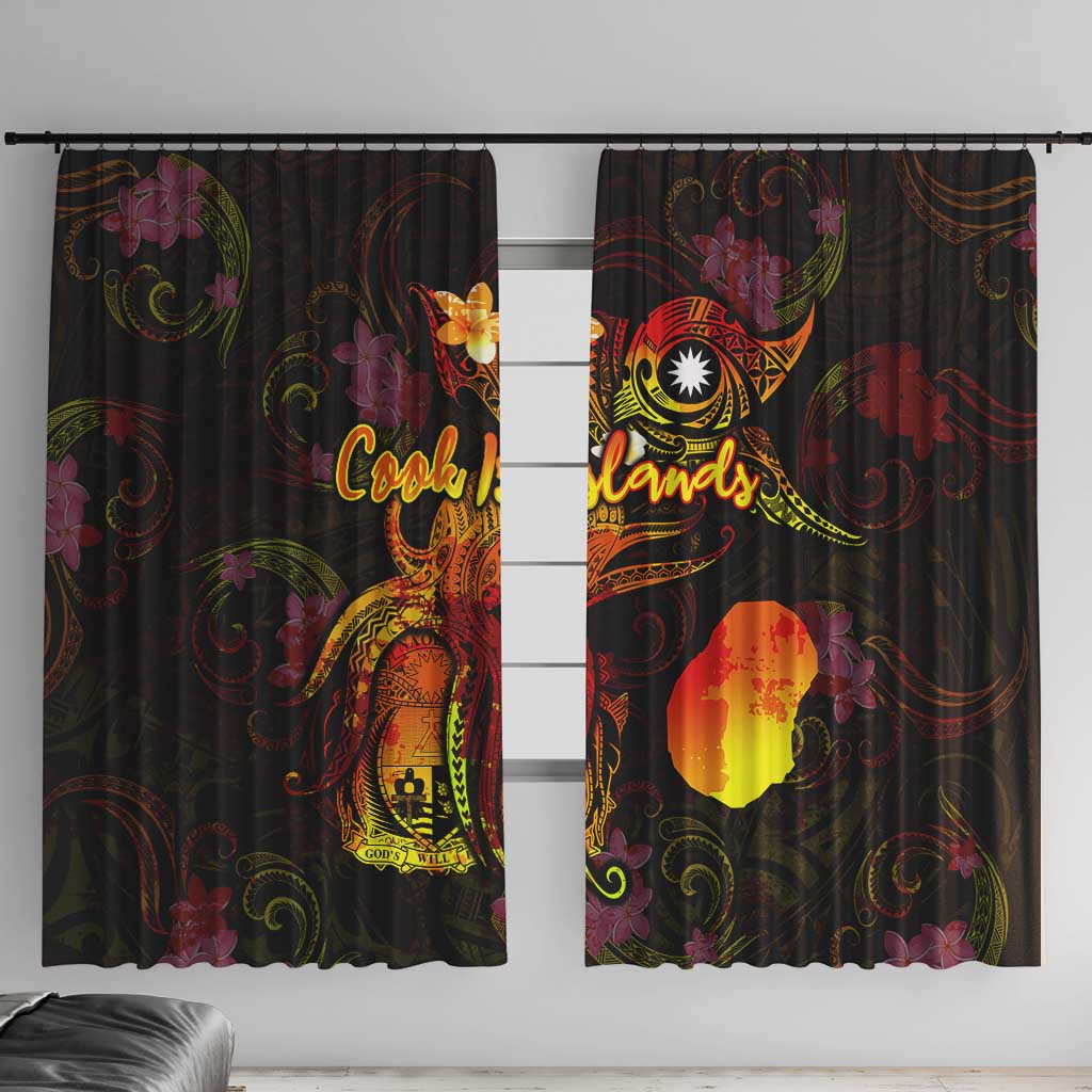 Nauru Window Curtain Octopus Plumeria Polynesian Tattoo DT02 With Hooks Black - Polynesian Pride