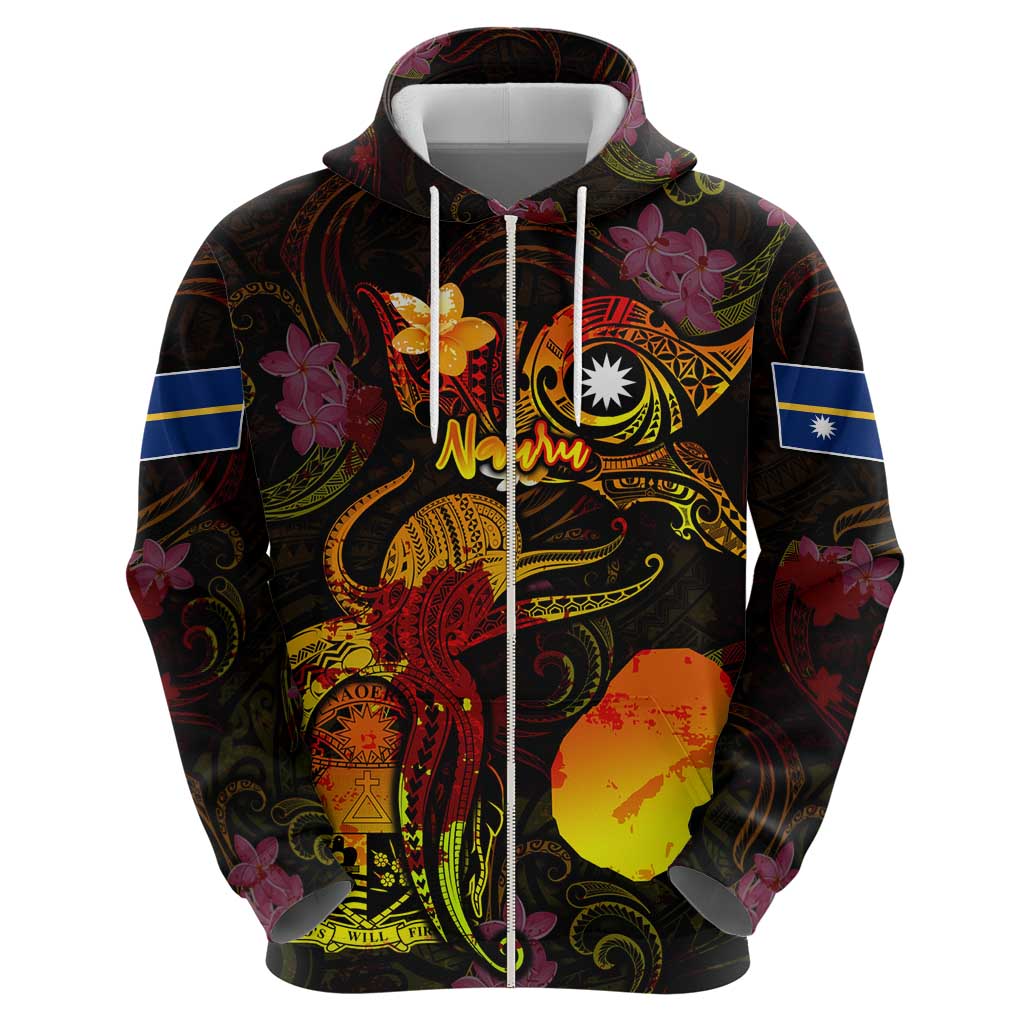 Nauru Zip Hoodie Octopus Plumeria Polynesian Tattoo DT02 - Polynesian Pride