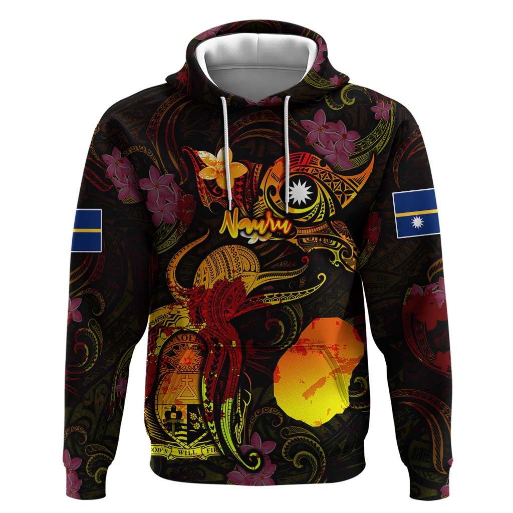 Nauru Zip Hoodie Octopus Plumeria Polynesian Tattoo DT02 Pullover Hoodie Black - Polynesian Pride