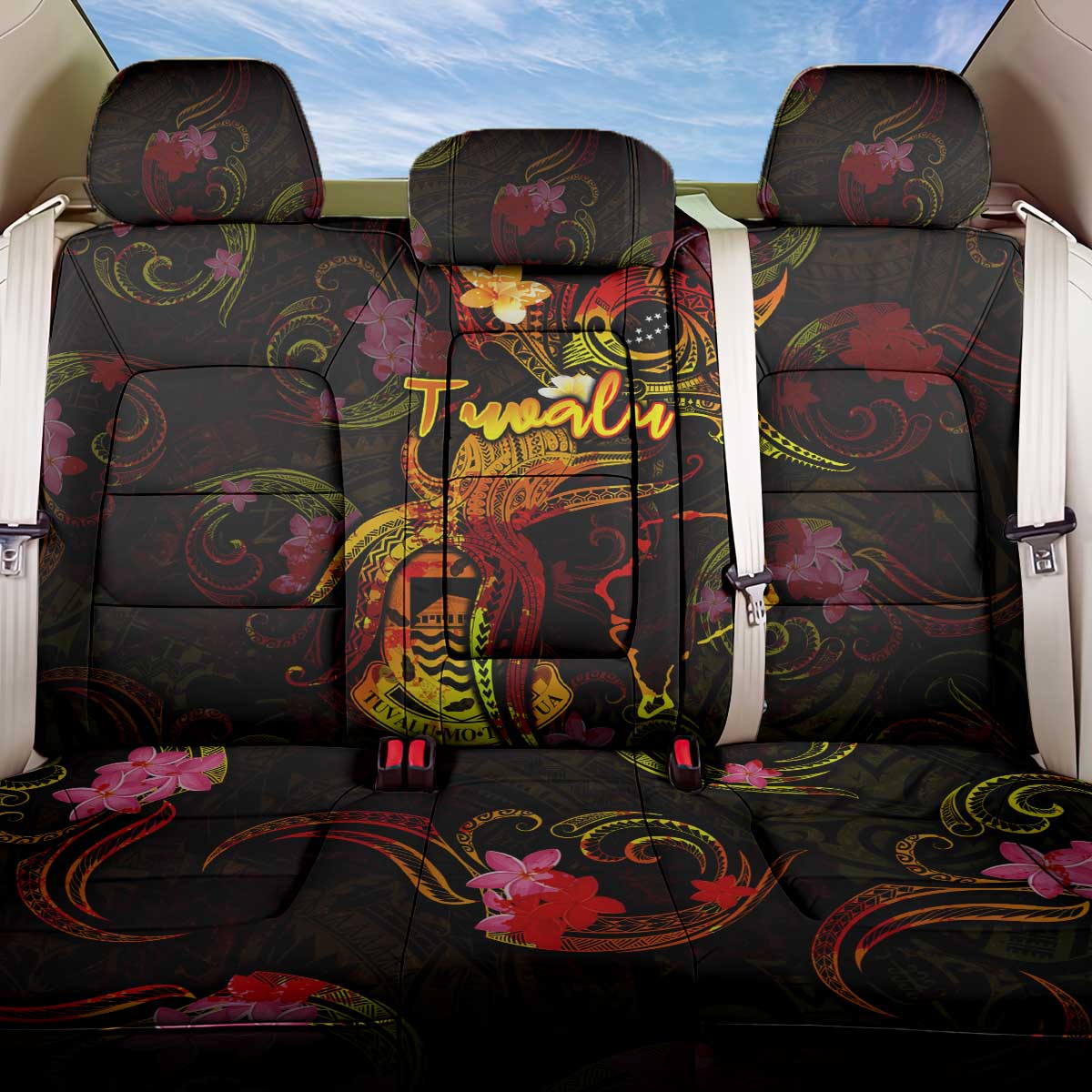 Tuvalu Back Car Seat Cover Octopus Plumeria Polynesian Tattoo DT02 One Size Black - Polynesian Pride