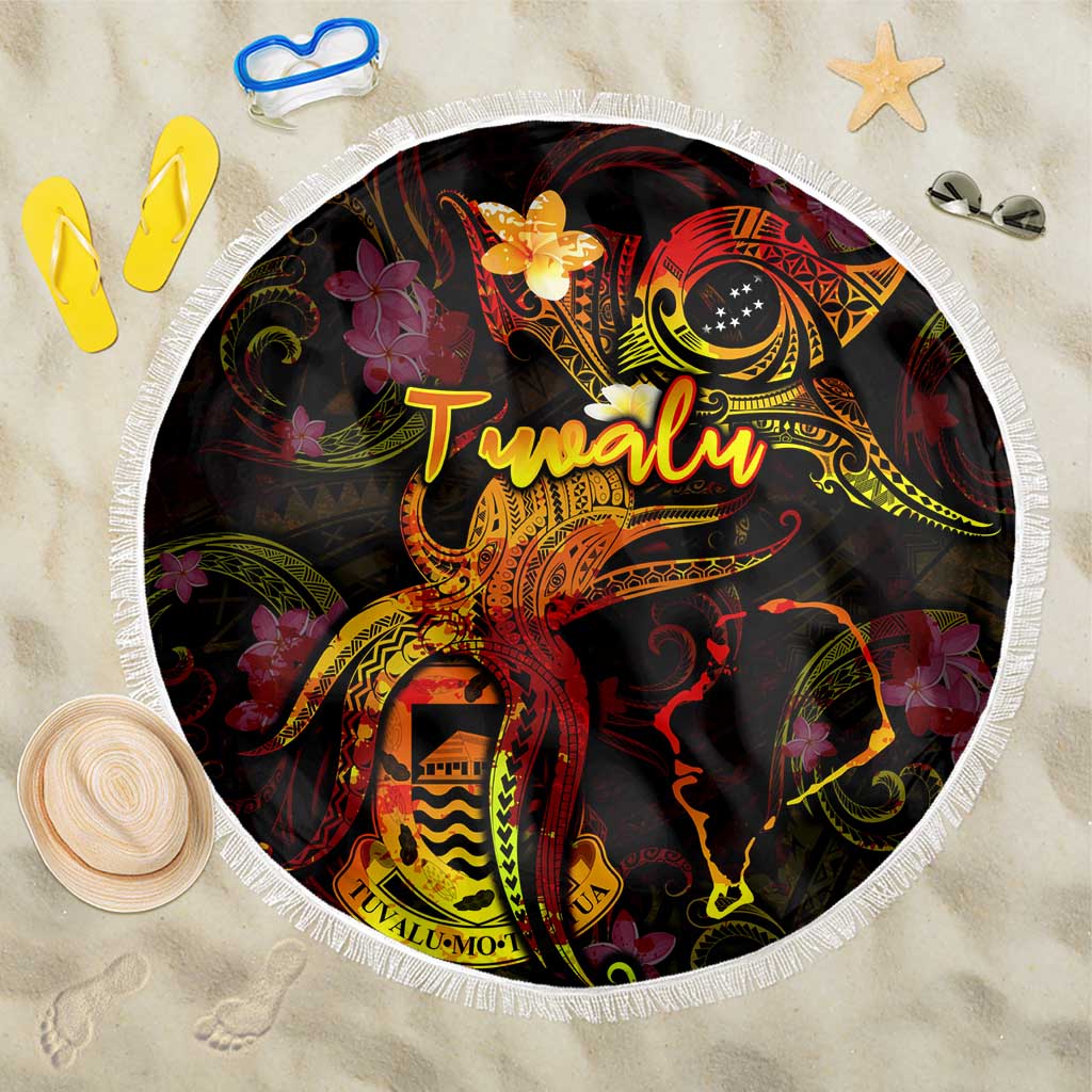 Tuvalu Beach Blanket Octopus Plumeria Polynesian Tattoo DT02 One Size 150cm Black - Polynesian Pride