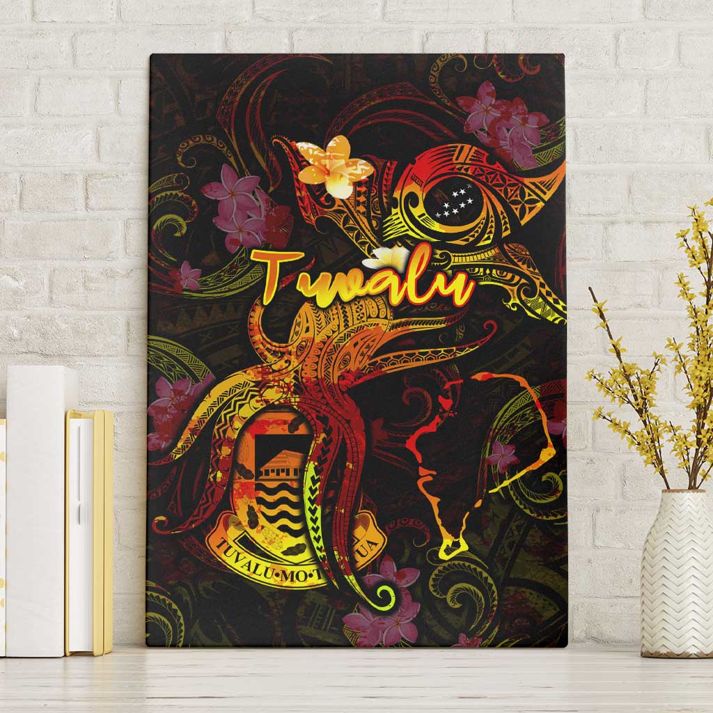 Tuvalu Canvas Wall Art Octopus Plumeria Polynesian Tattoo DT02 Without Frame Black - Polynesian Pride