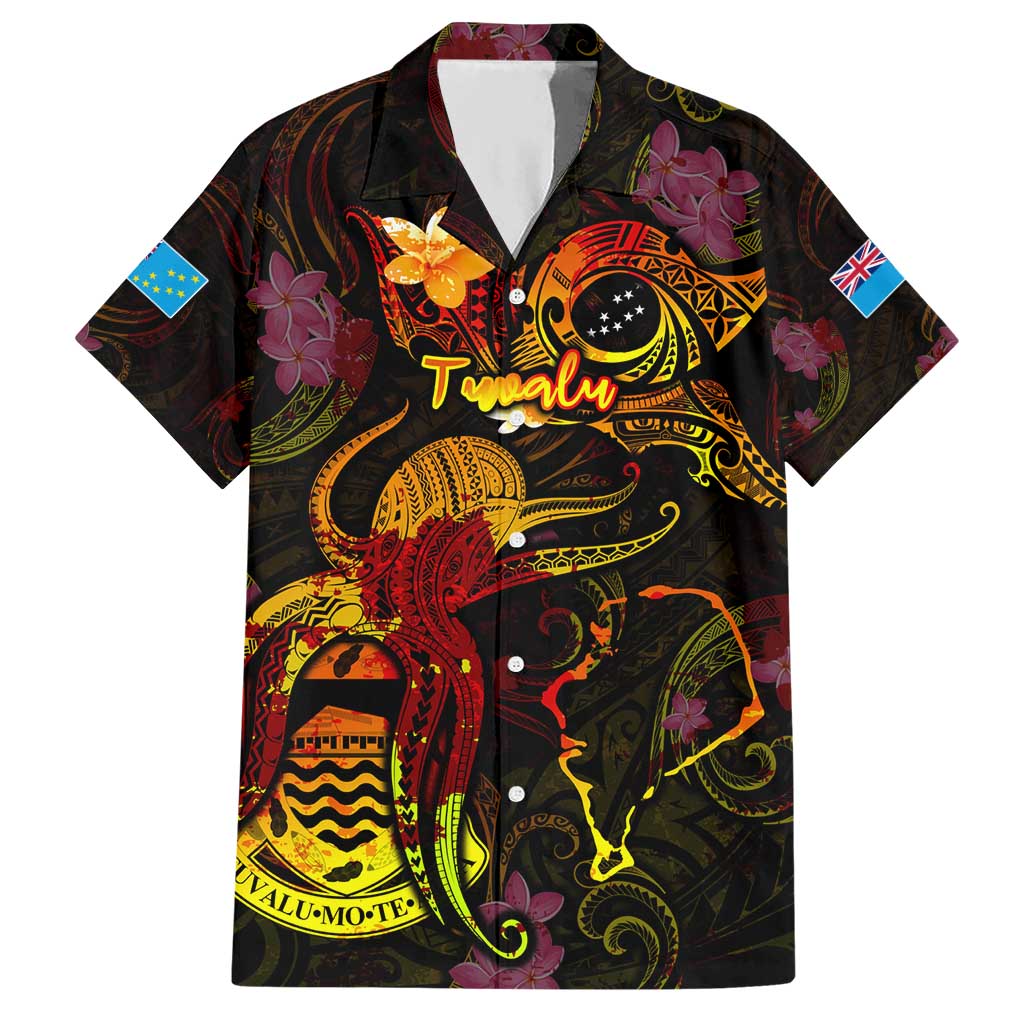 Tuvalu Hawaiian Shirt Octopus Plumeria Polynesian Tattoo DT02 Black - Polynesian Pride