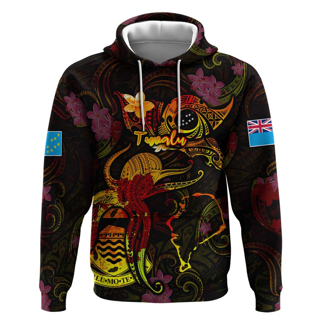 Tuvalu Hoodie Octopus Plumeria Polynesian Tattoo DT02 Pullover Hoodie Black - Polynesian Pride