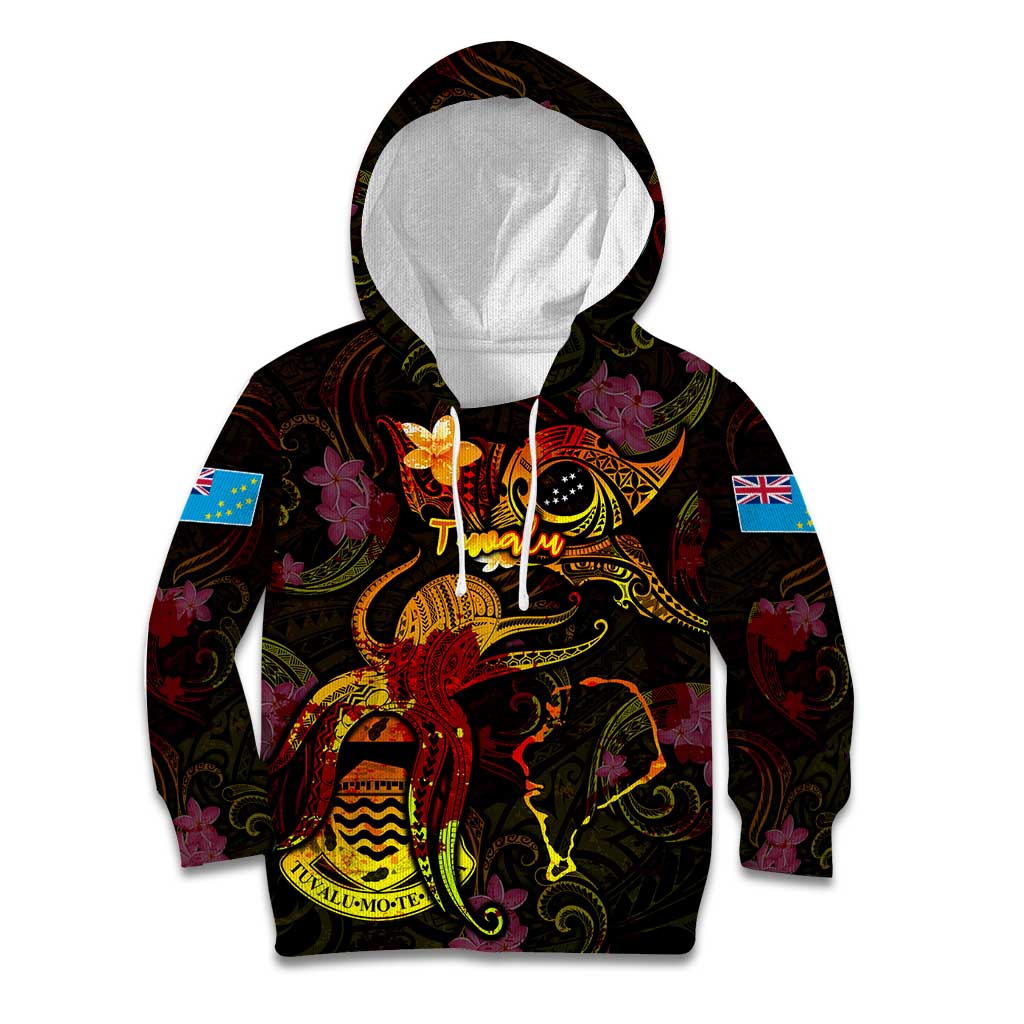 Tuvalu Kid Hoodie Octopus Plumeria Polynesian Tattoo DT02 Hoodie Black - Polynesian Pride