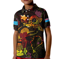 Tuvalu Kid Polo Shirt Octopus Plumeria Polynesian Tattoo DT02 Kid Black - Polynesian Pride