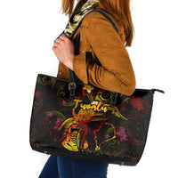 Tuvalu Leather Tote Bag Octopus Plumeria Polynesian Tattoo DT02 Black - Polynesian Pride