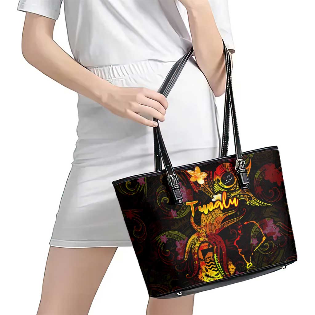Tuvalu Leather Tote Bag Octopus Plumeria Polynesian Tattoo DT02 - Polynesian Pride