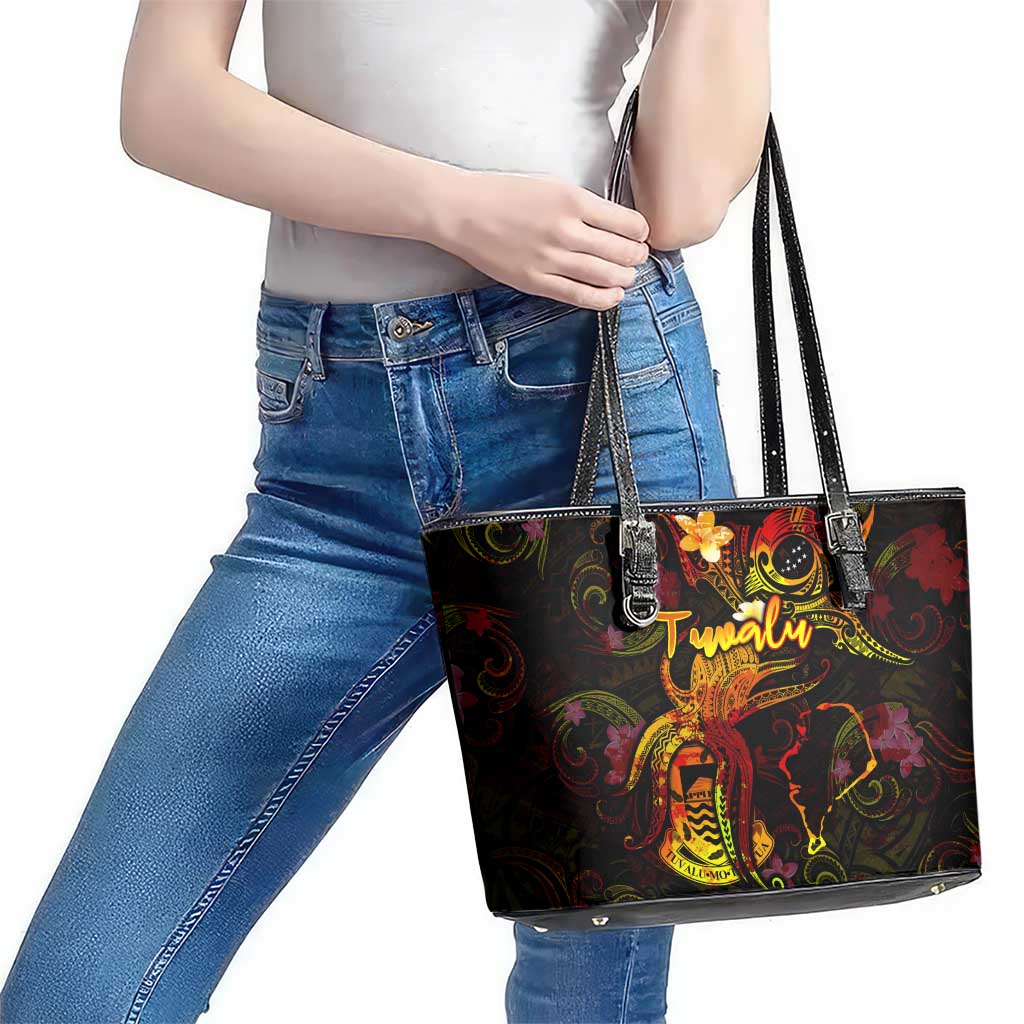 Tuvalu Leather Tote Bag Octopus Plumeria Polynesian Tattoo DT02 - Polynesian Pride