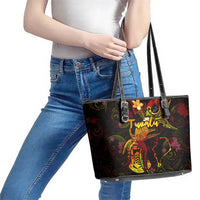 Tuvalu Leather Tote Bag Octopus Plumeria Polynesian Tattoo DT02 - Polynesian Pride
