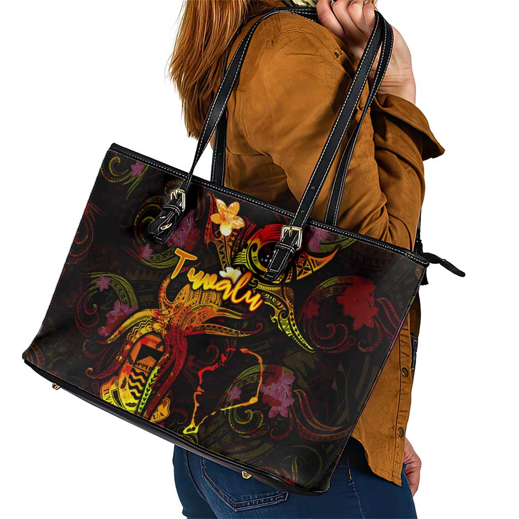 Tuvalu Leather Tote Bag Octopus Plumeria Polynesian Tattoo DT02 - Polynesian Pride