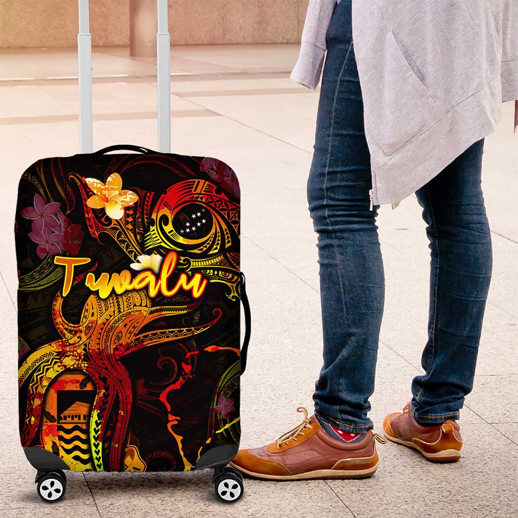 Tuvalu Luggage Cover Octopus Plumeria Polynesian Tattoo DT02 Black - Polynesian Pride