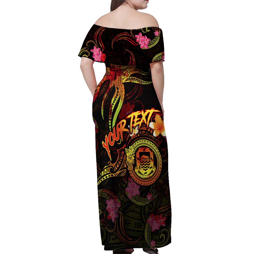 Tuvalu Off Shoulder Maxi Dress Octopus Plumeria Polynesian Tattoo DT02 - Polynesian Pride