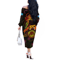 Tuvalu Off The Shoulder Long Sleeve Dress Octopus Plumeria Polynesian Tattoo DT02 - Polynesian Pride