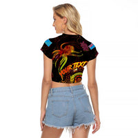 Tuvalu Raglan Cropped T Shirt Octopus Plumeria Polynesian Tattoo DT02 - Polynesian Pride