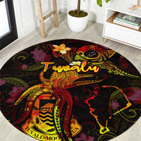 Tuvalu Round Carpet Octopus Plumeria Polynesian Tattoo DT02 Black - Polynesian Pride