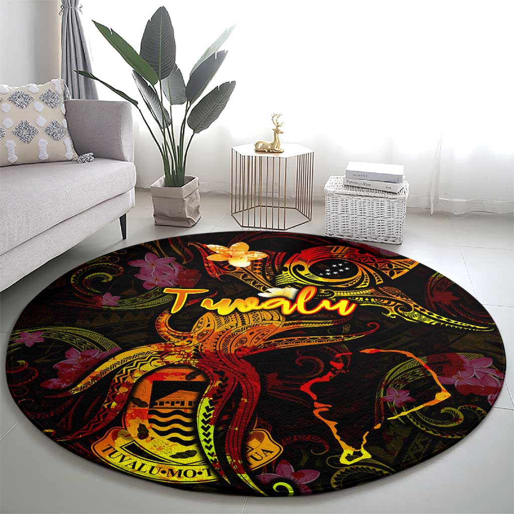 Tuvalu Round Carpet Octopus Plumeria Polynesian Tattoo DT02 - Polynesian Pride