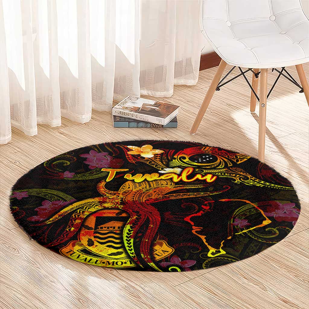 Tuvalu Round Carpet Octopus Plumeria Polynesian Tattoo DT02 - Polynesian Pride