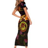 Tuvalu Short Sleeve Bodycon Dress Octopus Plumeria Polynesian Tattoo DT02 - Polynesian Pride