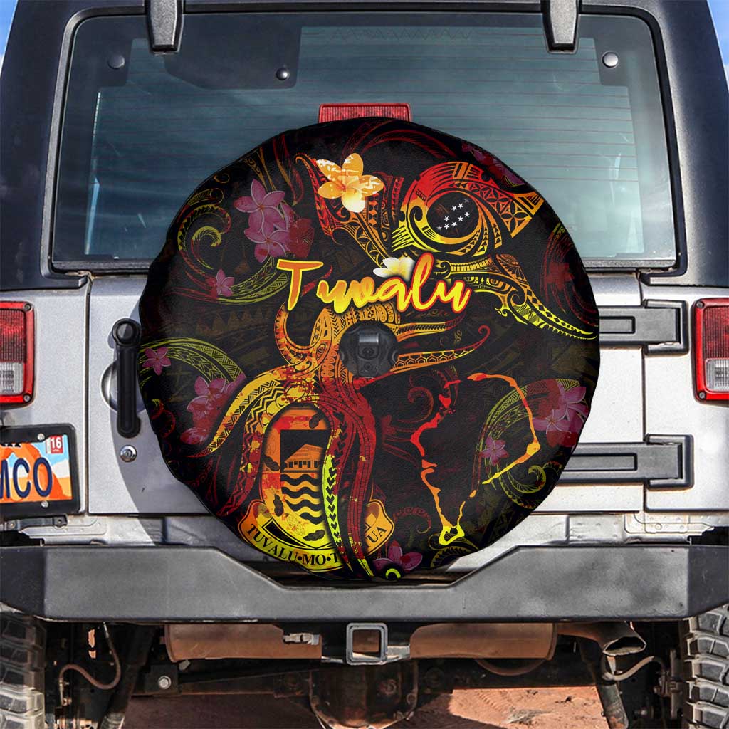 Tuvalu Spare Tire Cover Octopus Plumeria Polynesian Tattoo DT02 Black - Polynesian Pride