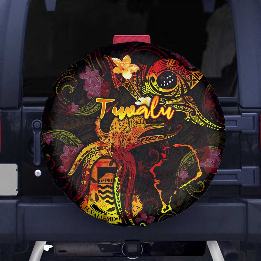 Tuvalu Spare Tire Cover Octopus Plumeria Polynesian Tattoo DT02 No hole Black - Polynesian Pride