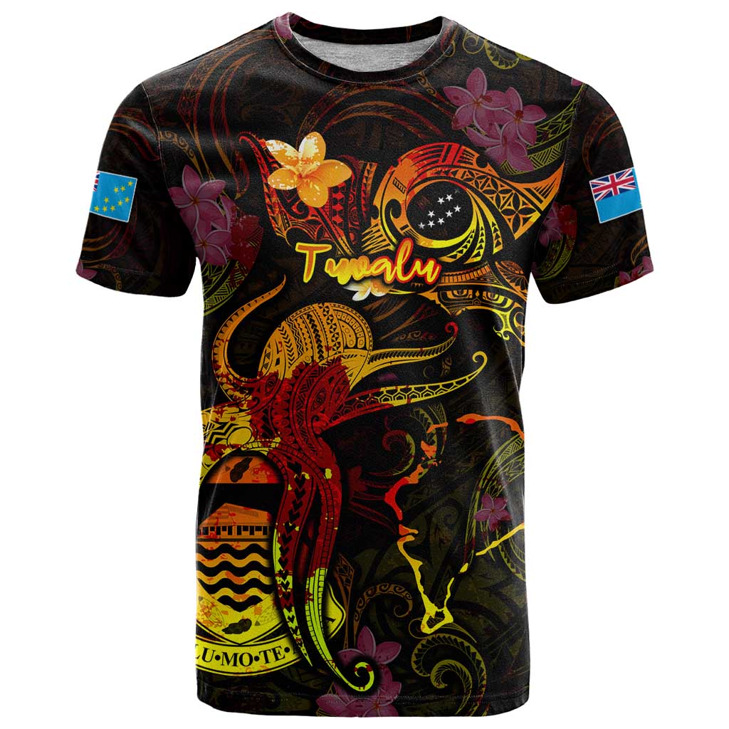 Tuvalu T Shirt Octopus Plumeria Polynesian Tattoo DT02 Black - Polynesian Pride