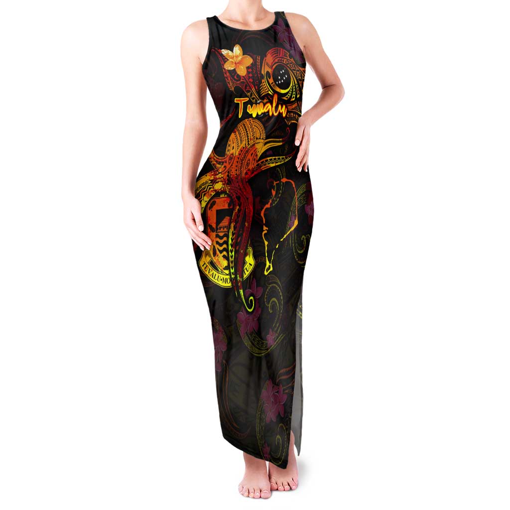 Tuvalu Tank Maxi Dress Octopus Plumeria Polynesian Tattoo DT02 Women Black - Polynesian Pride