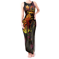 Tuvalu Tank Maxi Dress Octopus Plumeria Polynesian Tattoo DT02 Women Black - Polynesian Pride
