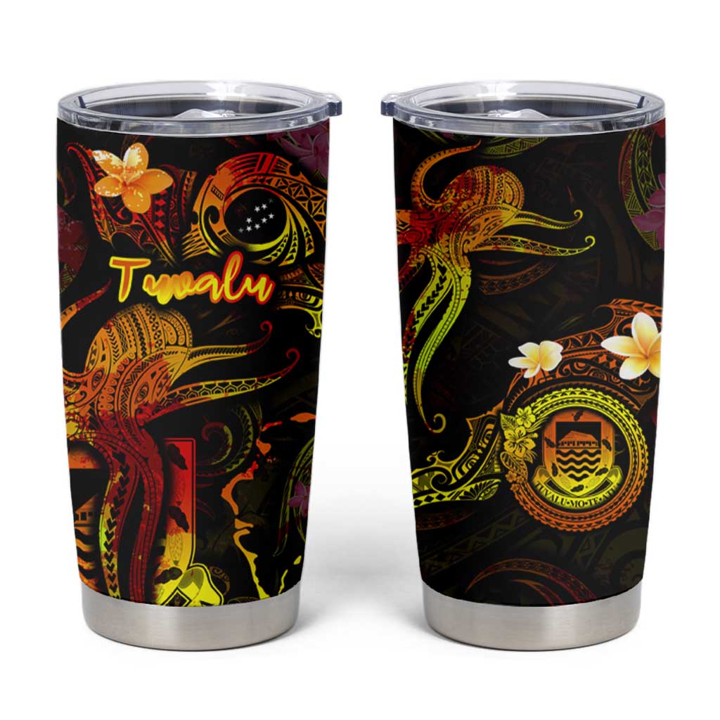 Tuvalu Tumbler Cup Octopus Plumeria Polynesian Tattoo DT02 Black - Polynesian Pride