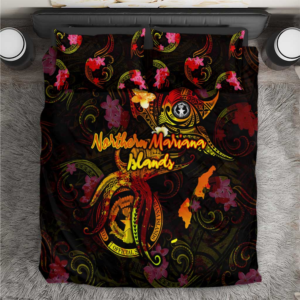 Northern Mariana Islands Bedding Set Octopus Plumeria Polynesian Tattoo DT02 Black - Polynesian Pride