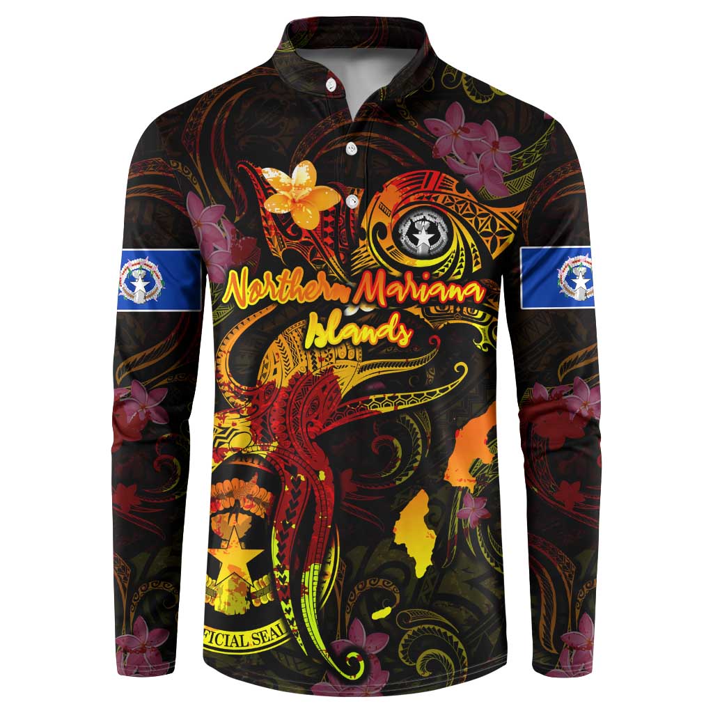 Northern Mariana Islands Button Sweatshirt Octopus Plumeria Polynesian Tattoo DT02 Black - Polynesian Pride