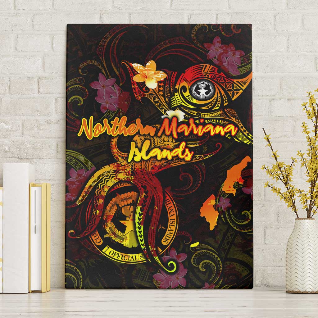 Northern Mariana Islands Canvas Wall Art Octopus Plumeria Polynesian Tattoo DT02 Without Frame Black - Polynesian Pride