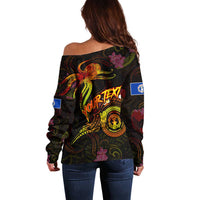 Northern Mariana Islands Off Shoulder Sweater Octopus Plumeria Polynesian Tattoo DT02 - Polynesian Pride