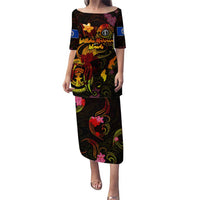 Northern Mariana Islands Puletasi Octopus Plumeria Polynesian Tattoo DT02 Long Dress Black - Polynesian Pride