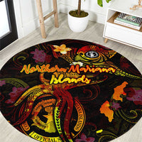 Northern Mariana Islands Round Carpet Octopus Plumeria Polynesian Tattoo DT02 Black - Polynesian Pride