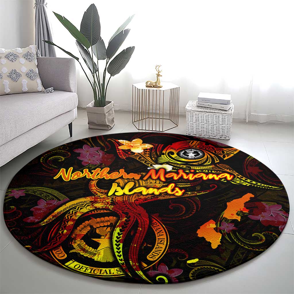 Northern Mariana Islands Round Carpet Octopus Plumeria Polynesian Tattoo DT02 - Polynesian Pride