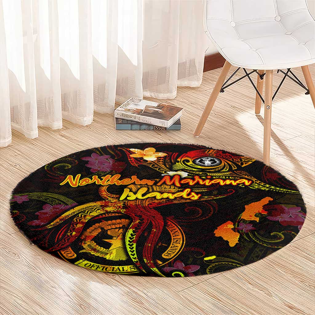 Northern Mariana Islands Round Carpet Octopus Plumeria Polynesian Tattoo DT02 - Polynesian Pride