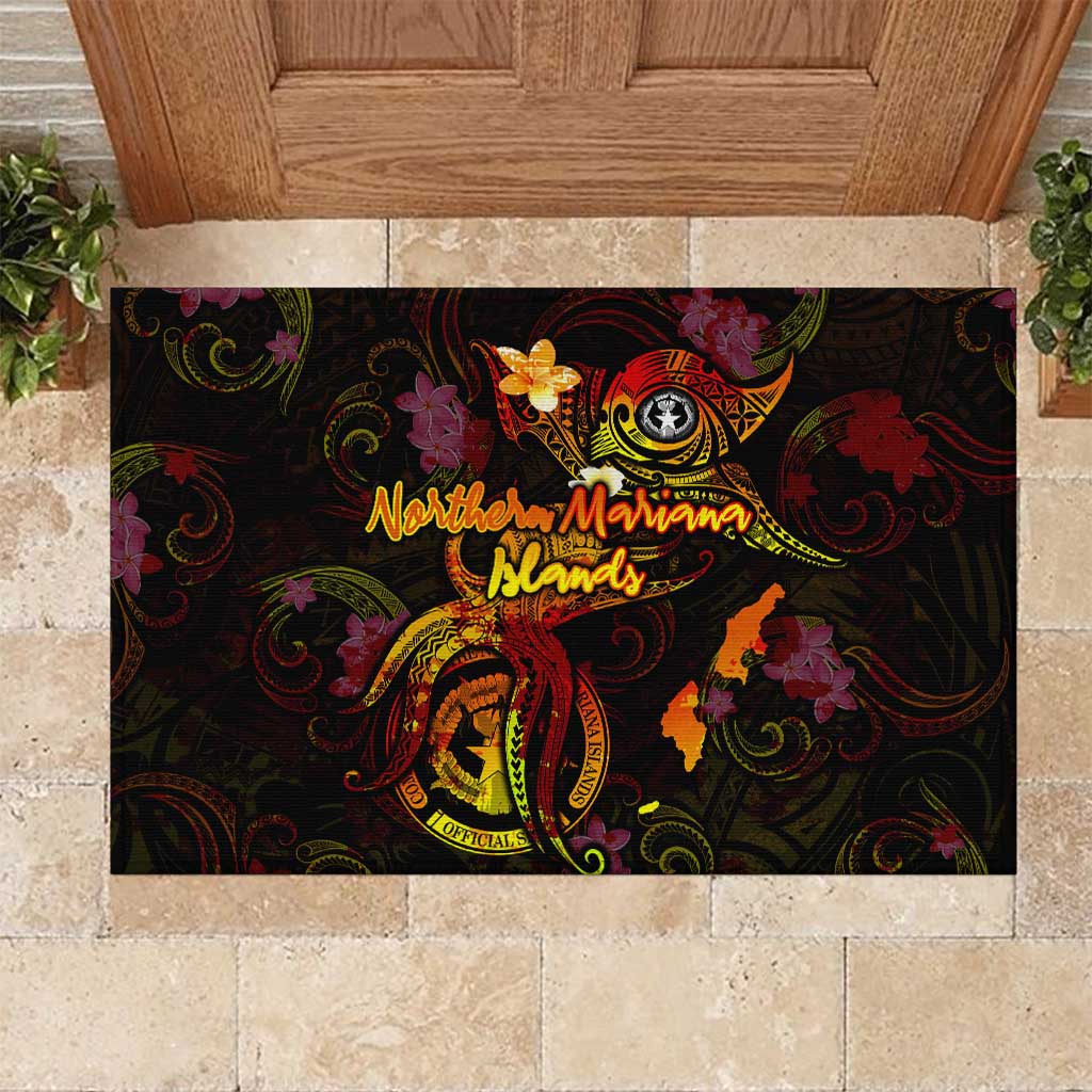 Northern Mariana Islands Rubber Doormat Octopus Plumeria Polynesian Tattoo DT02 Black - Polynesian Pride
