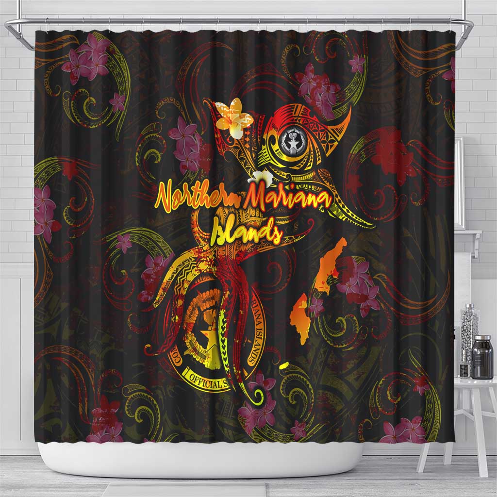 Northern Mariana Islands Shower Curtain Octopus Plumeria Polynesian Tattoo DT02 - Polynesian Pride