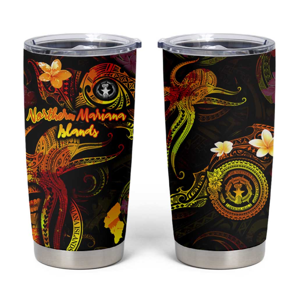 Northern Mariana Islands Tumbler Cup Octopus Plumeria Polynesian Tattoo DT02 Black - Polynesian Pride