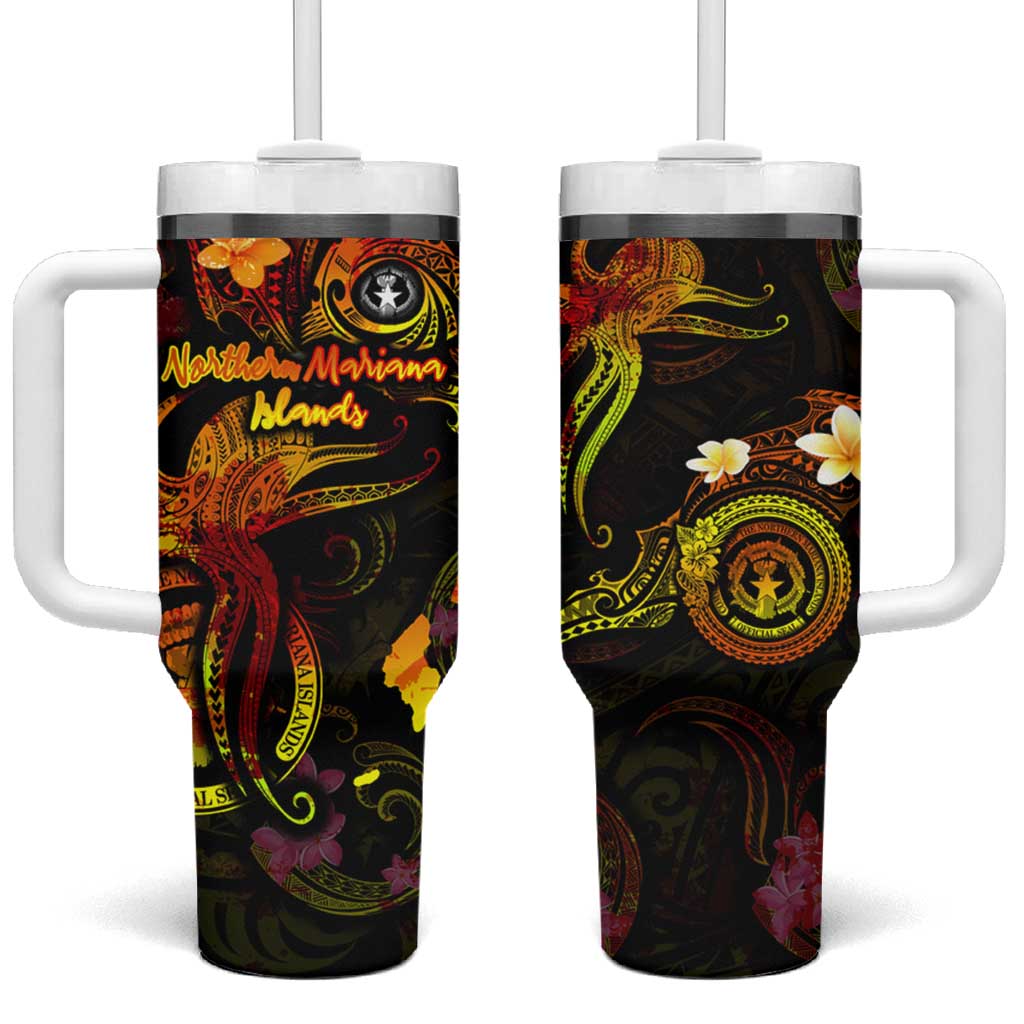 Northern Mariana Islands Tumbler With Handle Octopus Plumeria Polynesian Tattoo DT02 One Size: 40 oz Black - Polynesian Pride