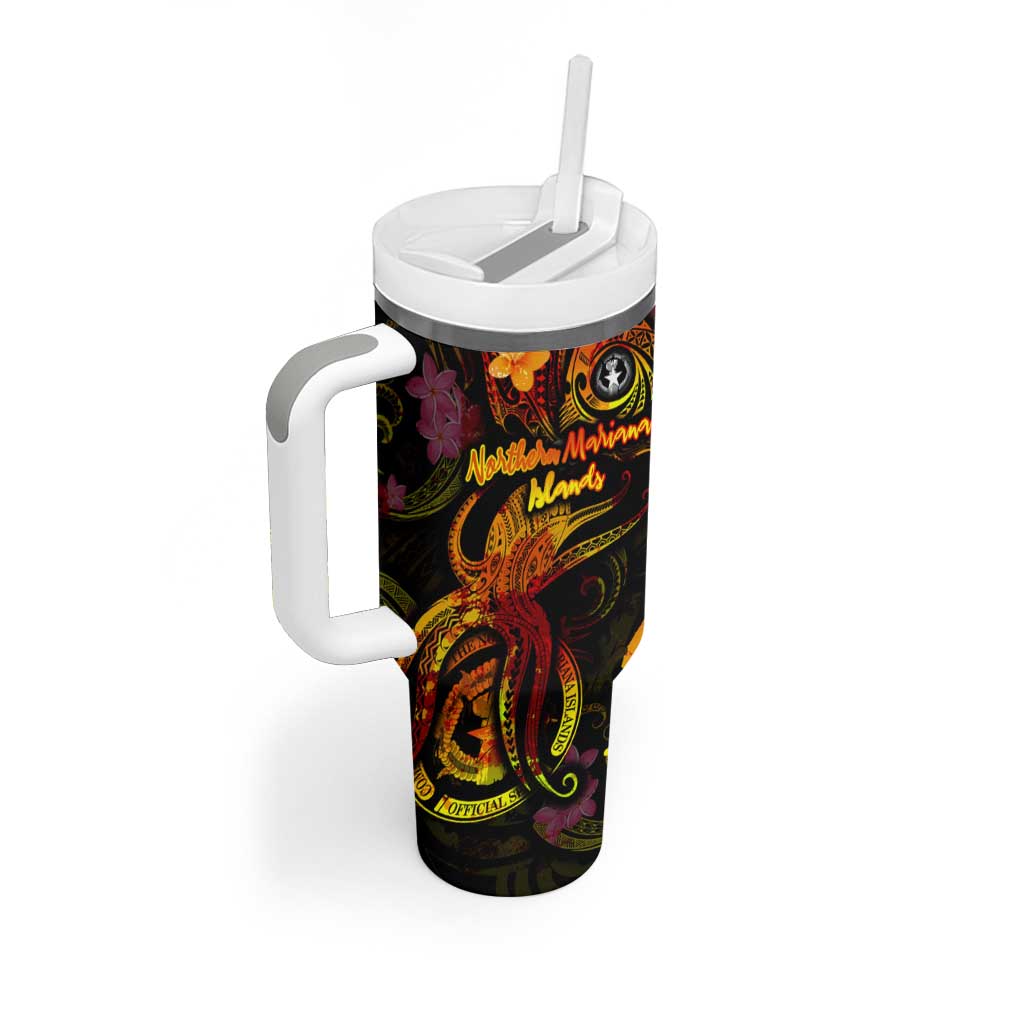 Northern Mariana Islands Tumbler With Handle Octopus Plumeria Polynesian Tattoo DT02 - Polynesian Pride
