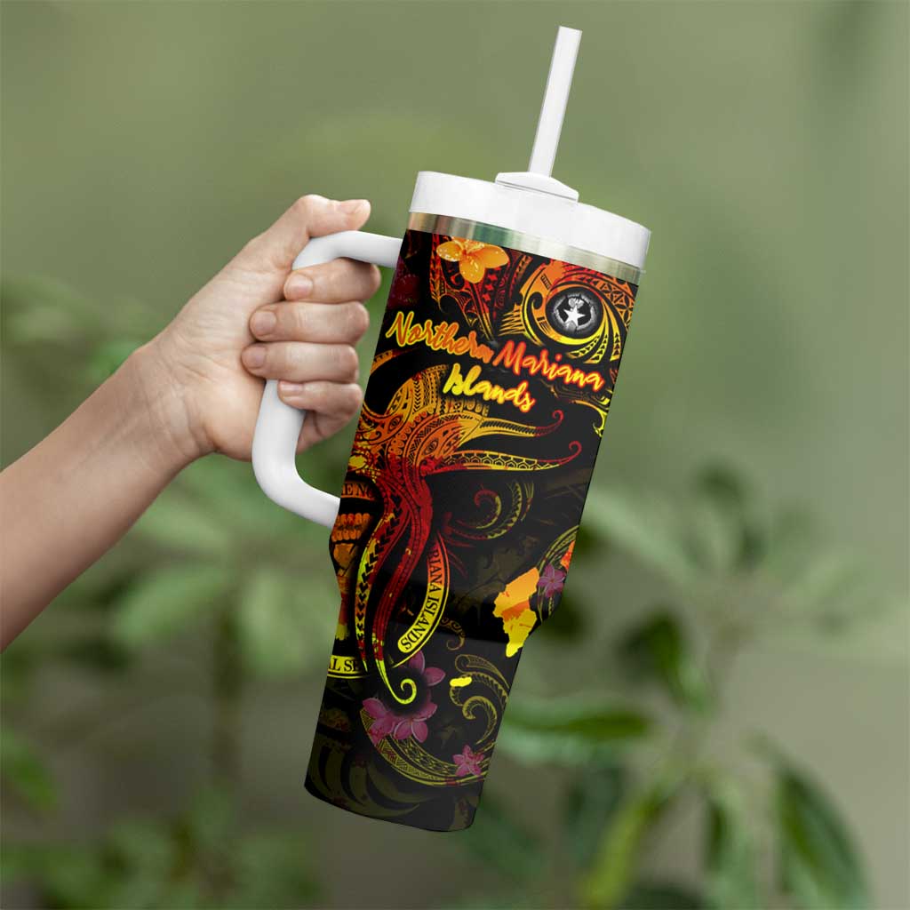 Northern Mariana Islands Tumbler With Handle Octopus Plumeria Polynesian Tattoo DT02 - Polynesian Pride