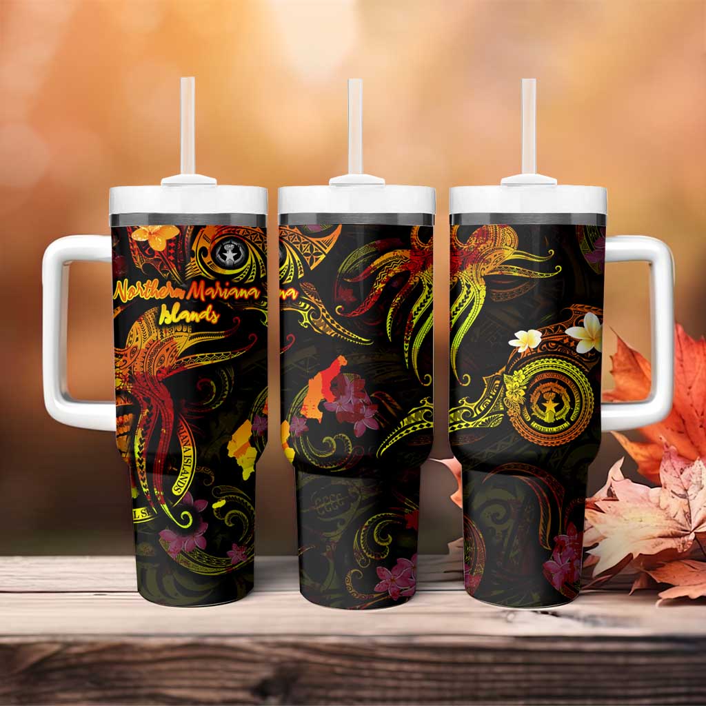 Northern Mariana Islands Tumbler With Handle Octopus Plumeria Polynesian Tattoo DT02 - Polynesian Pride